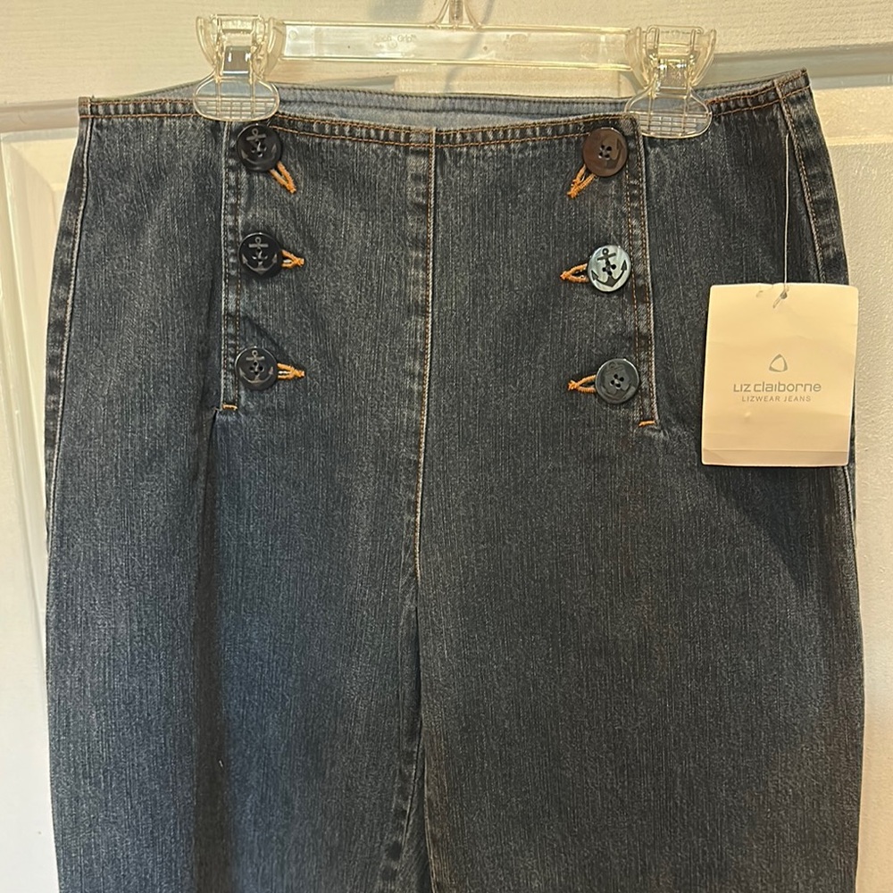 Liz Claiborne Dark Blue High-Rise Sailor-Button Jeans